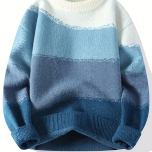 Men's Color-Block Knit Sweater - Soft and Warm for Autumn/Winter
