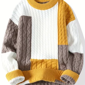 Men's Color-Block Knit Sweater - Soft and Warm for Autumn/Winter