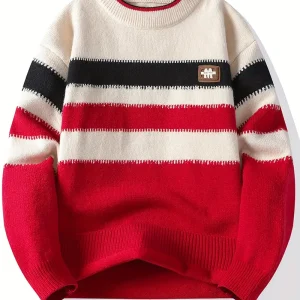 Men's Color-Block Knit Sweater - Soft and Warm for Autumn/Winter