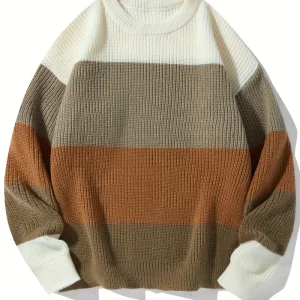 Men's Color-Block Knit Sweater - Soft and Warm for Autumn/Winter