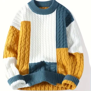 Men's Color-Block Knit Sweater - Soft and Warm for Autumn/Winter