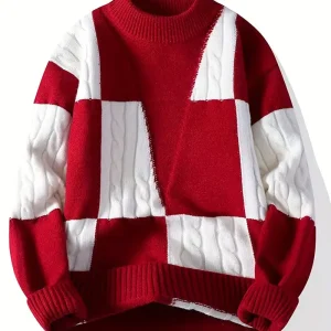 Men's Color-Block Knit Sweater - Soft and Warm for Autumn/Winter