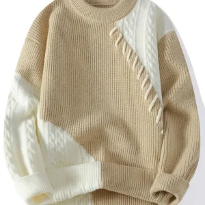 Men's Color-Block Knit Sweater - Soft and Warm for Autumn/Winter