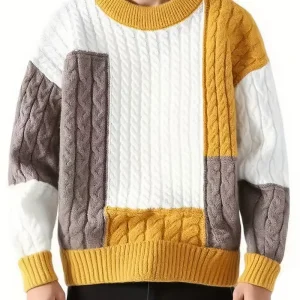 Men's Color-Block Knit Sweater - Soft and Warm for Autumn/Winter