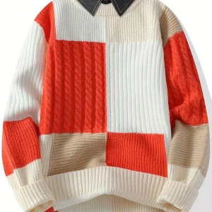 Men's Color-Block Knit Sweater - Soft and Warm for Autumn/Winter