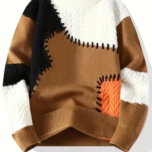 Men's Color-Block Knit Sweater - Soft and Warm for Autumn/Winter