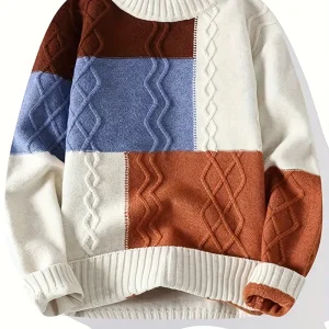Men's Color-Block Knit Sweater - Soft and Warm for Autumn/Winter