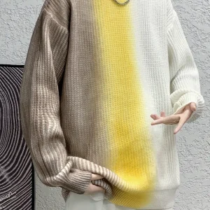 Men's Color-Block Knit Sweater - Soft and Warm for Autumn/Winter