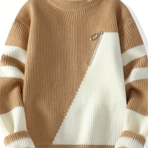 Men's Color-Block Knit Sweater - Soft and Warm for Autumn/Winter