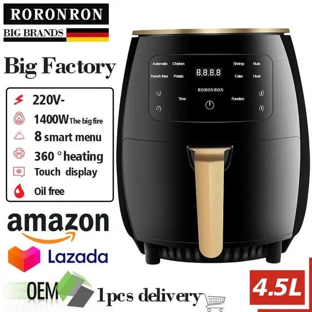 8L Smart Air Fryer 6 In 1 Black 1400w Healthy Oven Non-stick Multifunction Digital Touch Air Fryer