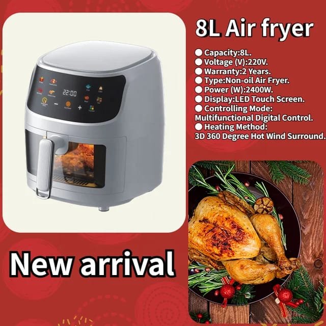 8L Smart Air Fryer 6 In 1 Black 1400w Healthy Oven Non-stick Multifunction Digital Touch Air Fryer