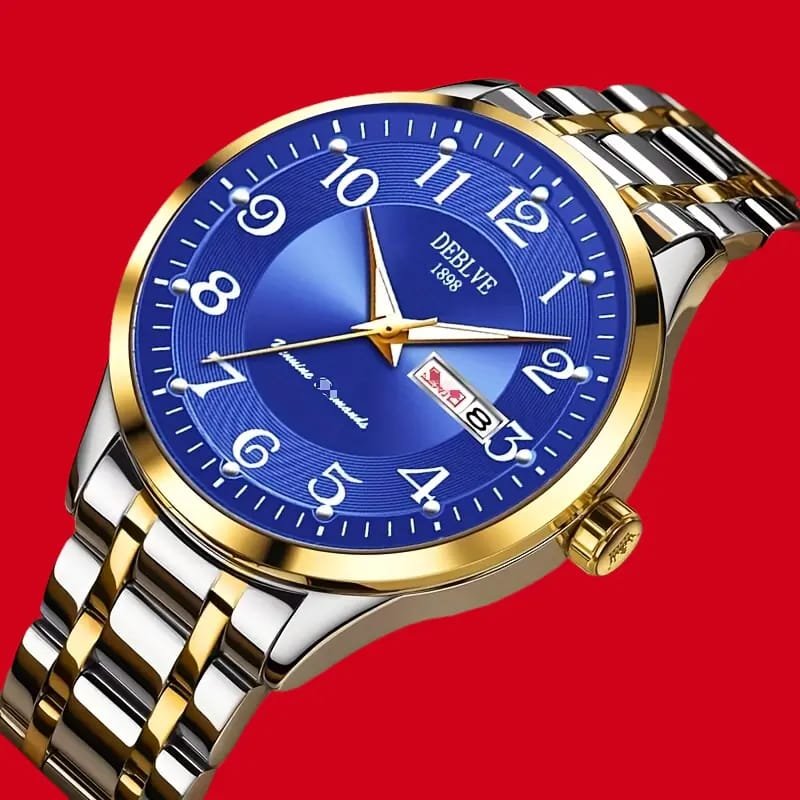Dianpai Men's Luxury Automatic Mechanical Watch - Luminous Blue Dial, Roman Numerals, Date Display, Stainless Steel Band
