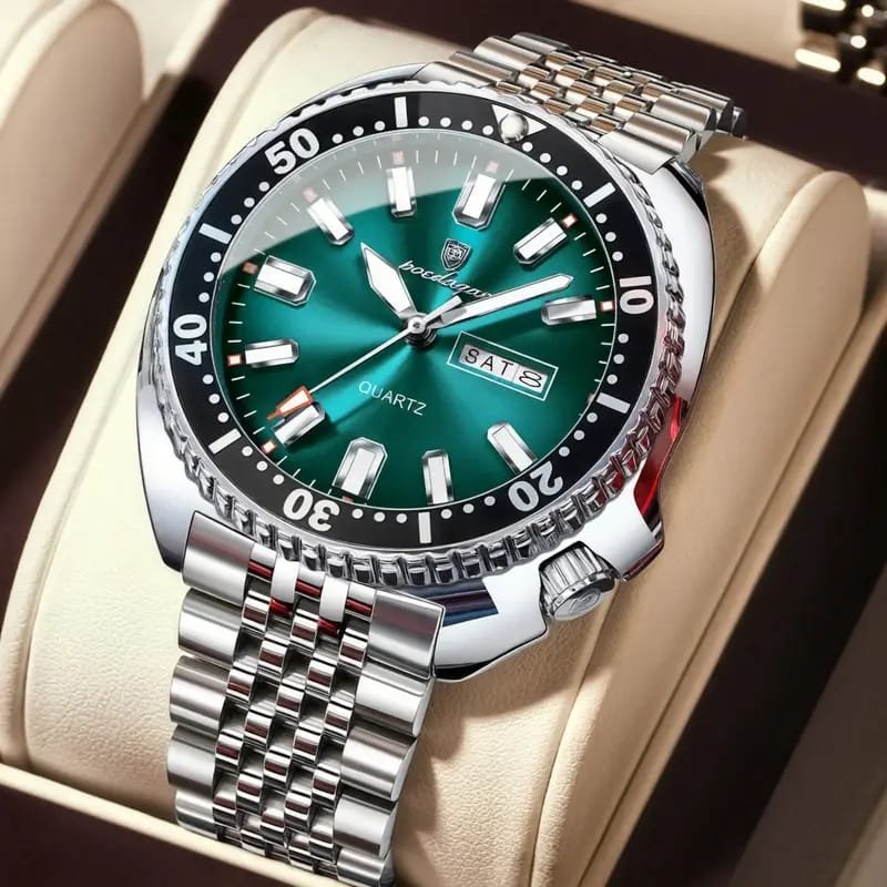 Dianpai Men's Luxury Automatic Mechanical Watch - Luminous Blue Dial, Roman Numerals, Date Display, Stainless Steel Band