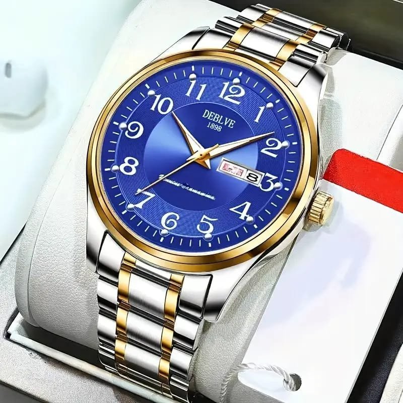 Dianpai Men's Luxury Automatic Mechanical Watch - Luminous Blue Dial, Roman Numerals, Date Display, Stainless Steel Band