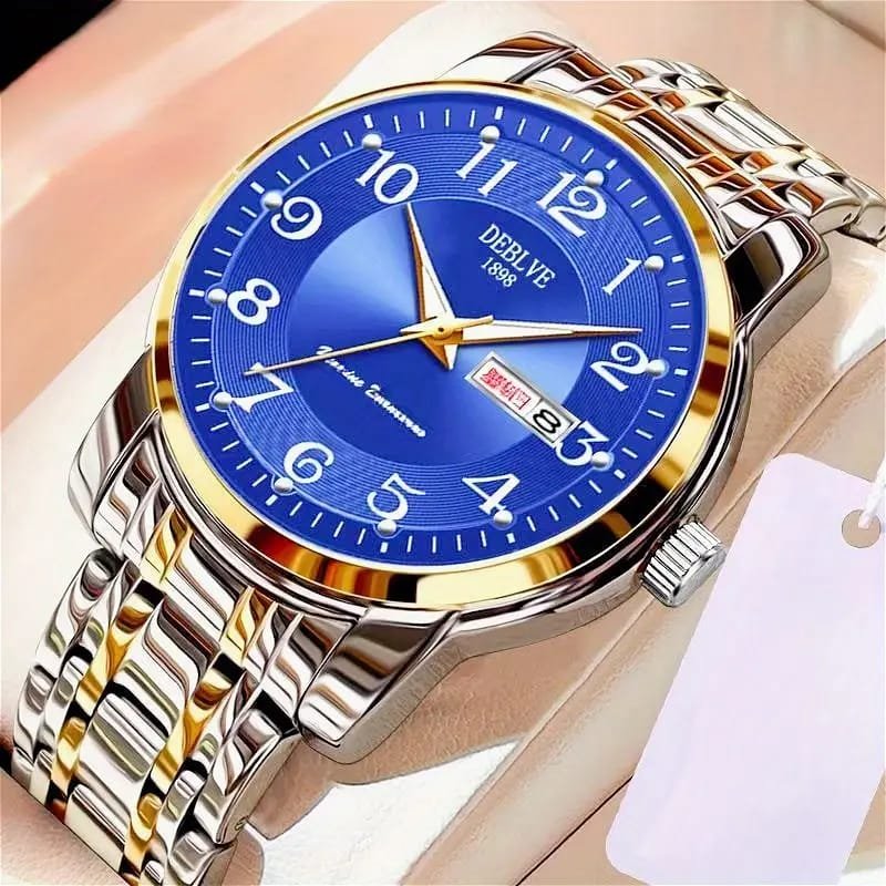 Dianpai Men's Luxury Automatic Mechanical Watch - Luminous Blue Dial, Roman Numerals, Date Display, Stainless Steel Band
