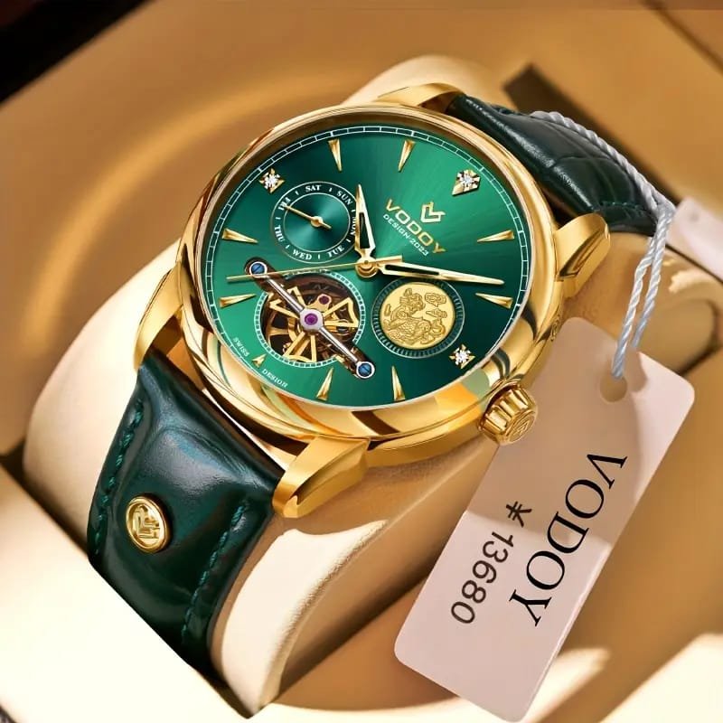 Dianpai Men's Luxury Automatic Mechanical Watch - Luminous Blue Dial, Roman Numerals, Date Display, Stainless Steel Band