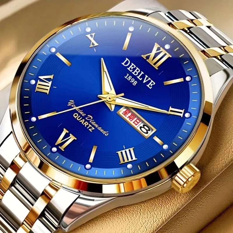 Dianpai Men's Luxury Automatic Mechanical Watch - Luminous Blue Dial, Roman Numerals, Date Display, Stainless Steel Band