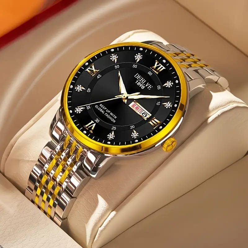 Dianpai Men's Luxury Automatic Mechanical Watch - Luminous Blue Dial, Roman Numerals, Date Display, Stainless Steel Band