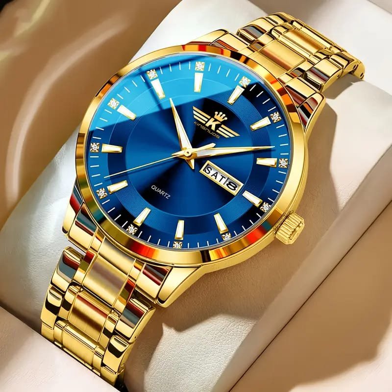 Dianpai Men's Luxury Automatic Mechanical Watch - Luminous Blue Dial, Roman Numerals, Date Display, Stainless Steel Band