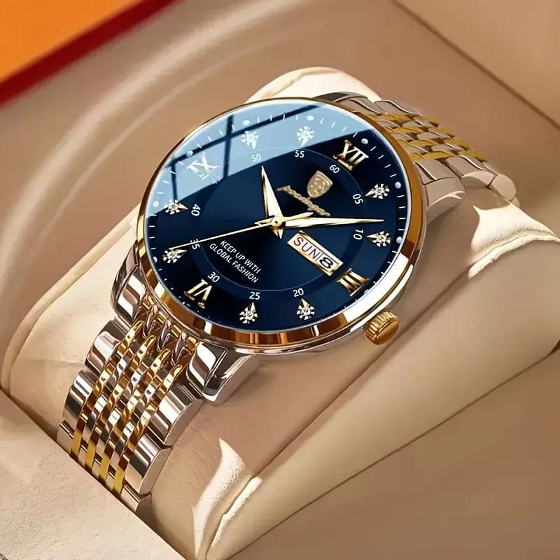 Dianpai Men's Luxury Automatic Mechanical Watch - Luminous Blue Dial, Roman Numerals, Date Display, Stainless Steel Band