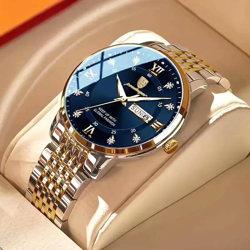 Dianpai Men's Luxury Automatic Mechanical Watch - Luminous Blue Dial, Roman Numerals, Date Display, Stainless Steel Band
