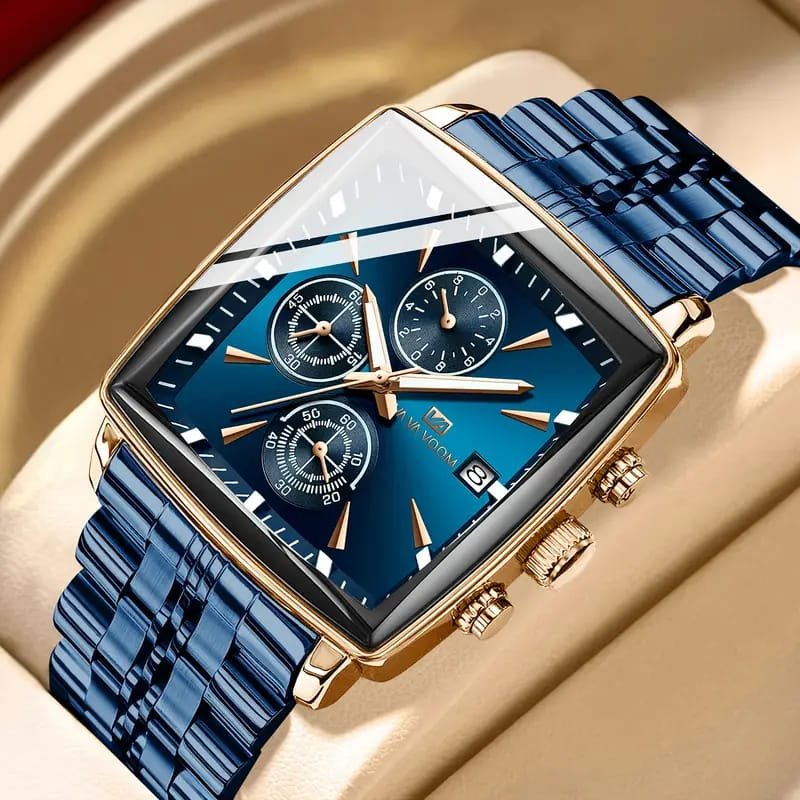 Dianpai Men's Luxury Automatic Mechanical Watch - Luminous Blue Dial, Roman Numerals, Date Display, Stainless Steel Band