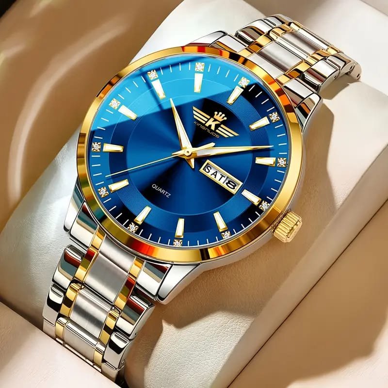 Dianpai Men's Luxury Automatic Mechanical Watch - Luminous Blue Dial, Roman Numerals, Date Display, Stainless Steel Band