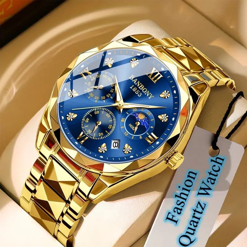 Dianpai Men's Luxury Automatic Mechanical Watch - Luminous Blue Dial, Roman Numerals, Date Display, Stainless Steel Band
