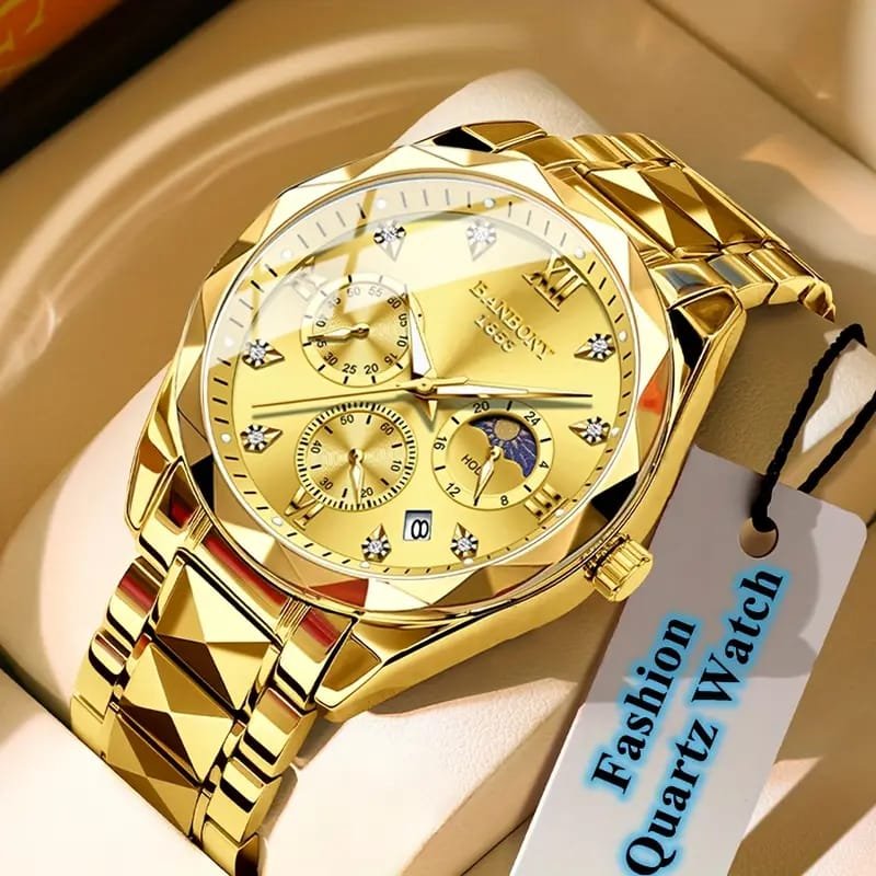 Dianpai Men's Luxury Automatic Mechanical Watch - Luminous Blue Dial, Roman Numerals, Date Display, Stainless Steel Band