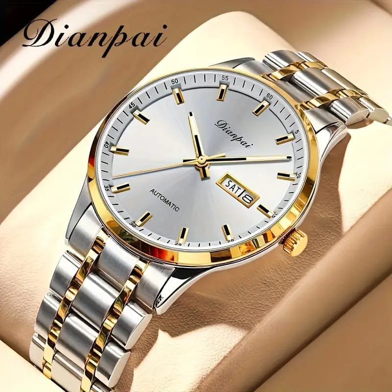 Dianpai Men's Luxury Automatic Mechanical Watch - Luminous Blue Dial, Roman Numerals, Date Display, Stainless Steel Band