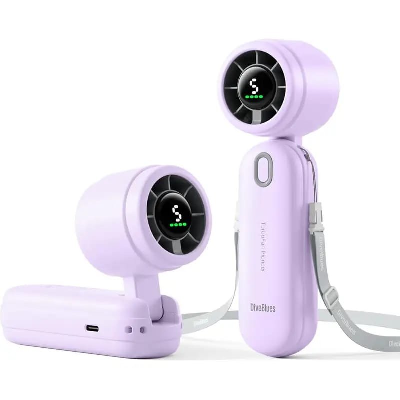 USB Rechargeable Mini Fan with LED Display & Flashlight, 3-Speed Adjustable