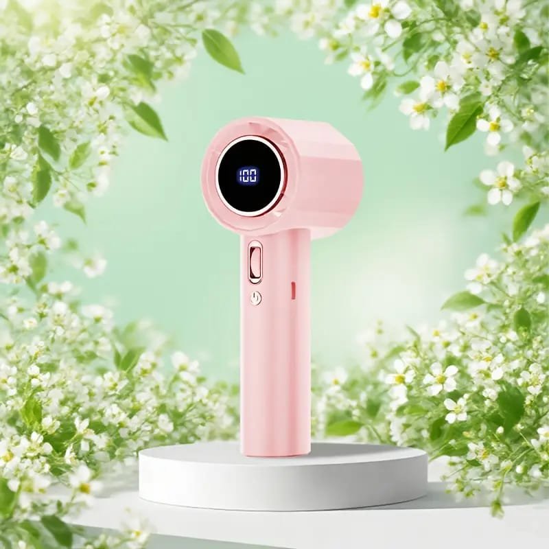 USB Rechargeable Mini Fan with LED Display & Flashlight, 3-Speed Adjustable