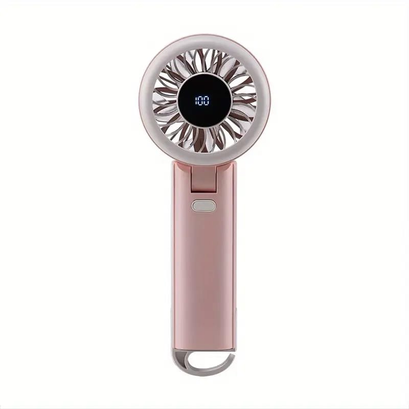 USB Rechargeable Mini Fan with LED Display & Flashlight, 3-Speed Adjustable