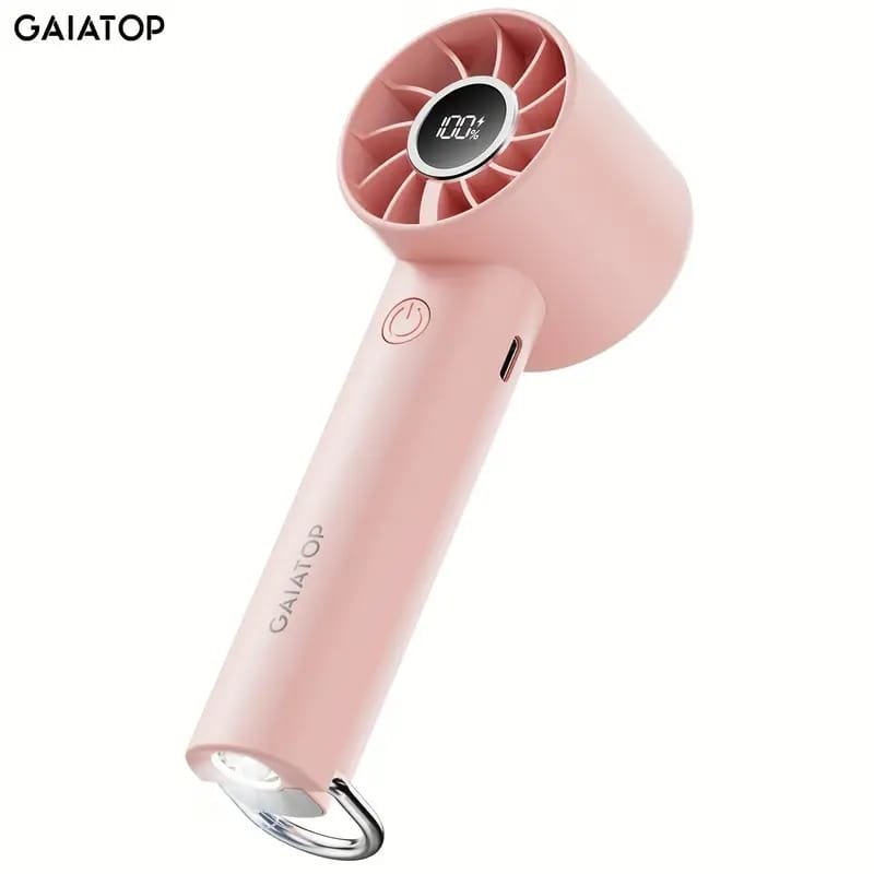 USB Rechargeable Mini Fan with LED Display & Flashlight, 3-Speed Adjustable