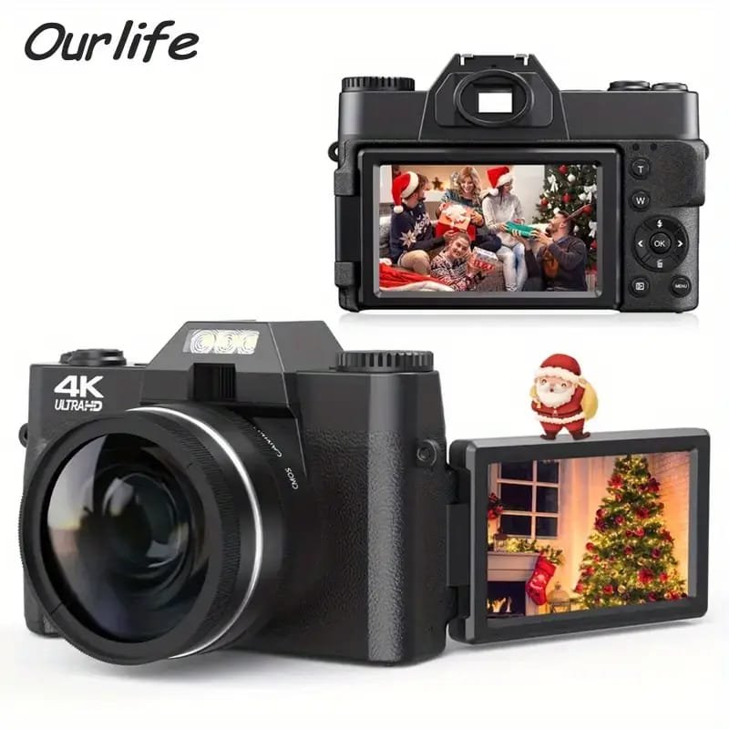 4K Digital Camera for Photography & Vlogging - 16X Zoom, 180° Flip Screen, 52mm Macro Lens, 2 Batteries & 32GB SD Card Included