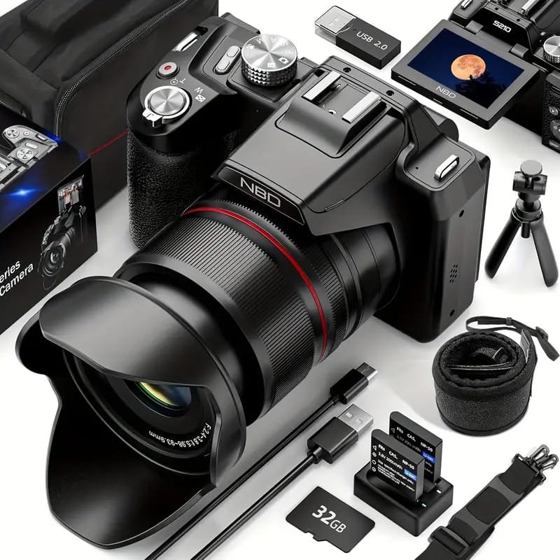 4K Digital Camera for Photography & Vlogging - 16X Zoom, 180° Flip Screen, 52mm Macro Lens, 2 Batteries & 32GB SD Card Included