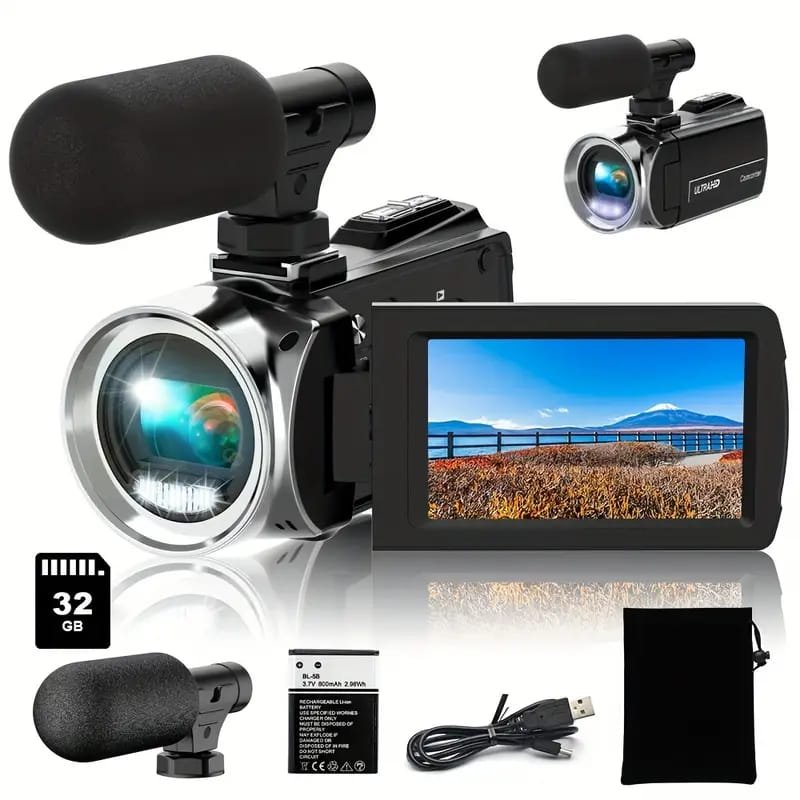 4K Digital Camera for Photography & Vlogging - 16X Zoom, 180° Flip Screen, 52mm Macro Lens, 2 Batteries & 32GB SD Card Included