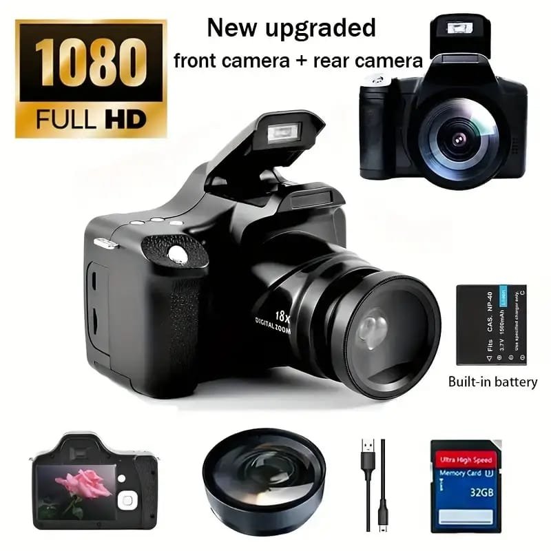 4K Digital Camera for Photography & Vlogging - 16X Zoom, 180° Flip Screen, 52mm Macro Lens, 2 Batteries & 32GB SD Card Included