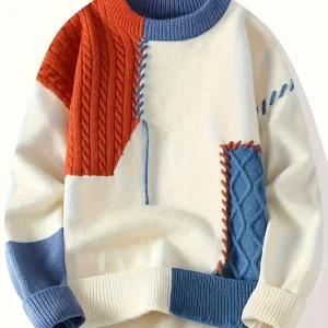 Men's Color-Block Knit Sweater - Soft and Warm for Autumn/Winter