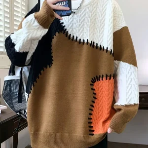 Men's Color-Block Knit Sweater - Soft and Warm for Autumn/Winter