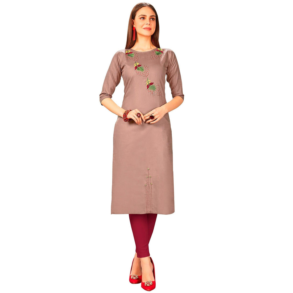 Arresting Mauve Colored Party Wear Embroidered Jam Cotton Silk Kurti