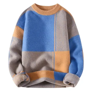 Men's Color-Block Knit Sweater - Soft and Warm for Autumn/Winter