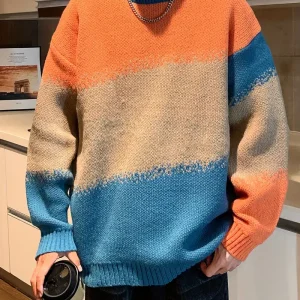 Men's Color-Block Knit Sweater - Soft and Warm for Autumn/Winter