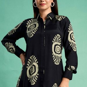 Black Floral Printed Muslin Straight Top
