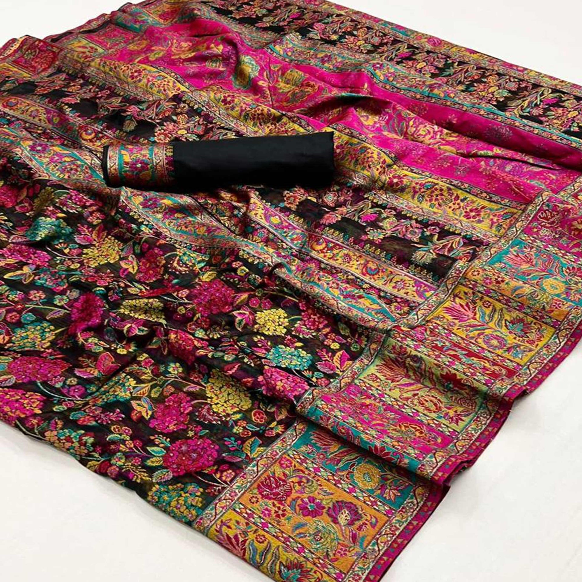 Black Floral Woven Pure Cotton Saree