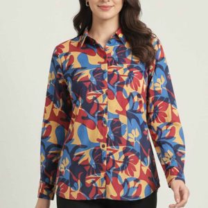 Blue Abstract Printed Pure Cotton Top