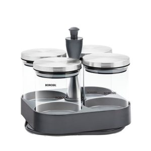 BOROSIL Set Of 4 Transparent Solid Air-Tight Spin-N-Store Glass Storage Container