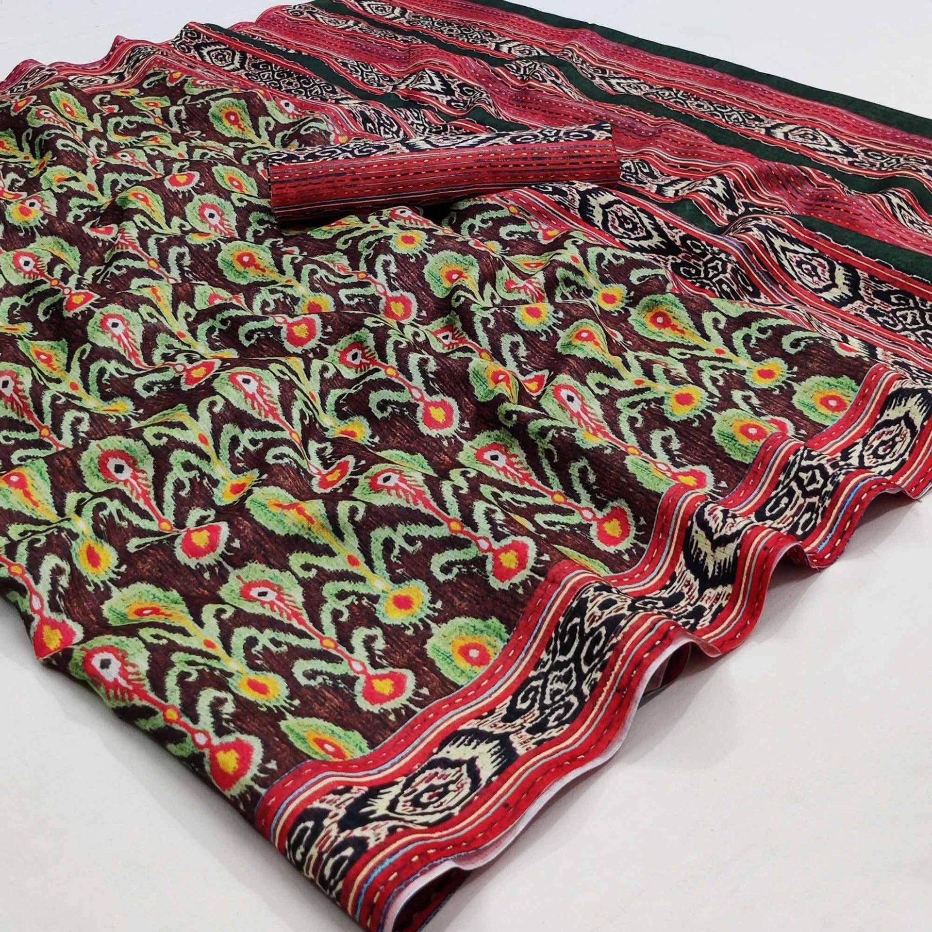 Brown Printed Pure Cotton Saree