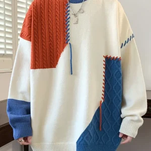 Men's Color-Block Knit Sweater - Soft and Warm for Autumn/Winter