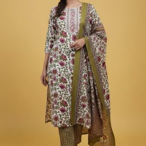 Comfortable Green Floral Printed Salwar Suit in Soft Cotton Fabric for Everyday Wear
